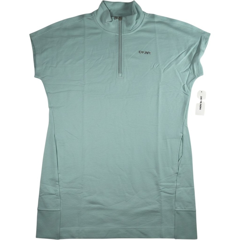DKNY Sport Half Zip Sneaker Dress Mineral Blue Cotton Blend Pockets M‎ NWT